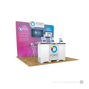 10x10 Flat Wall Booth with TV and Large Counter