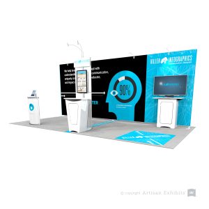 10x20 Tension Fabric Display with Kiosk Workstation