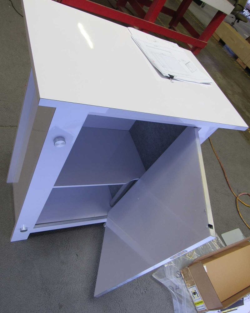 Modular laminated counter with locking door storage