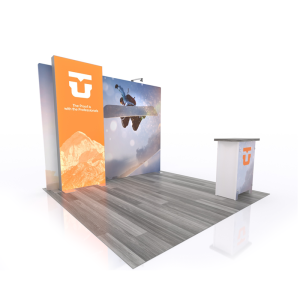 10×10 portable display with backlit section, dye-sub tension fabric section and portable counter