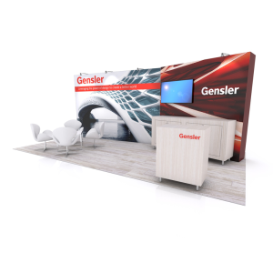 10×20 Custom Exhibit with Angled Walls and Wide Wall Counter