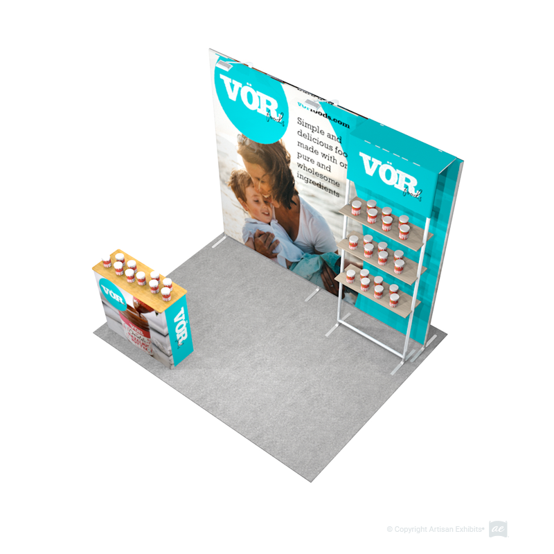 Tension fabric display with retail shelving