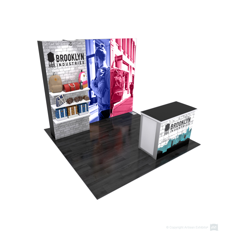 10x10 Wall System Exhibit With Retail Wall-mounted Shelves