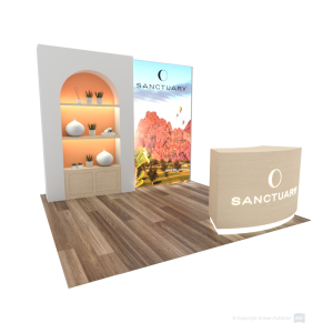 10' x 10' Custom Structural Exhibit with Backlit Wall and Custom Curved Laminate Counter